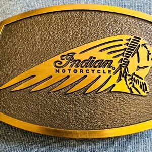 Indian Motorcycle Gold & Brown Logo Belt Buckle - Men’s Accessory